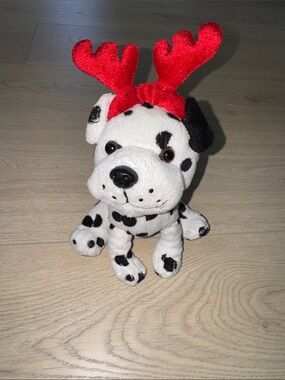 Plush Dalmatian Dog Toy with Red Reindeer Antlers